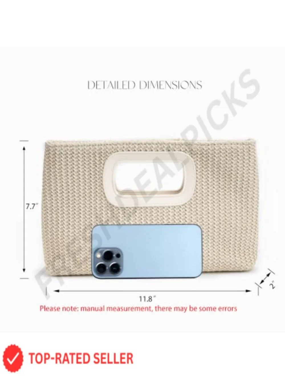 Women's Straw Clutch Purse Hand-Woven Cutout Handle Beach Summer Vacation